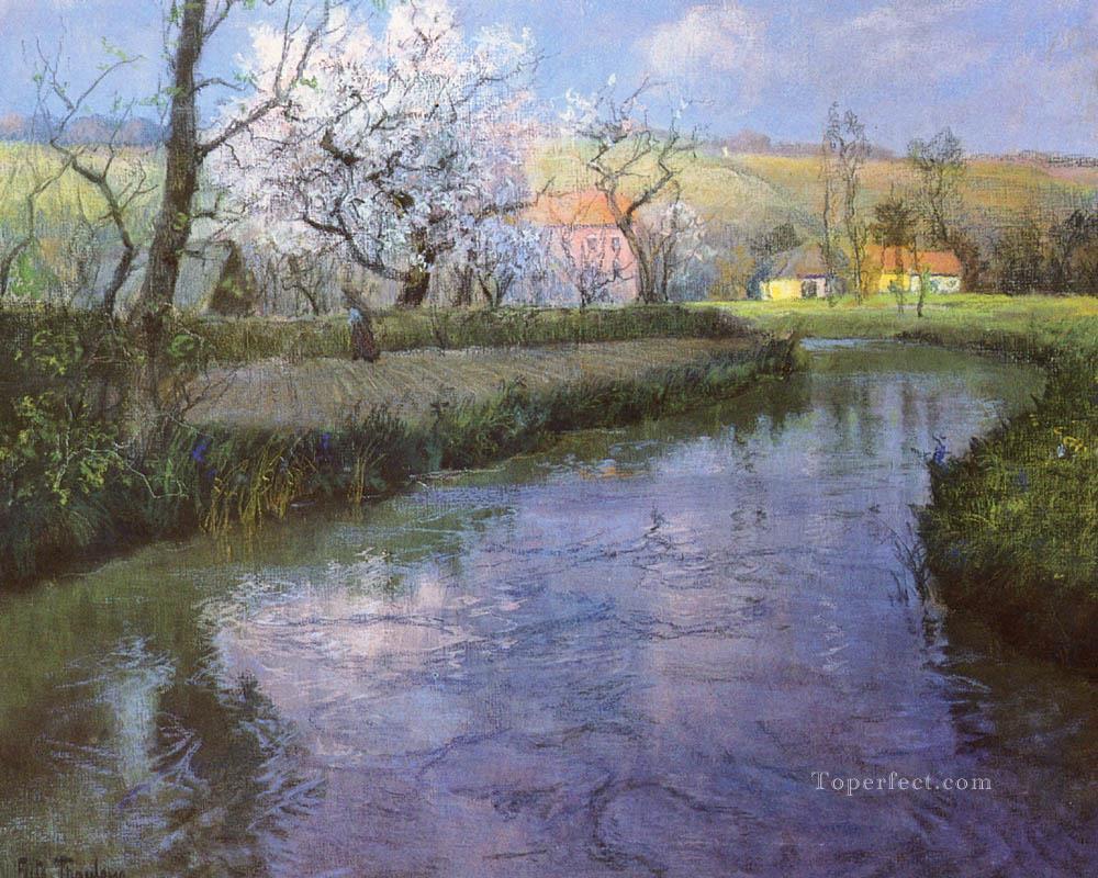 A French River Landscape Norwegian Frits Thaulow Oil Paintings